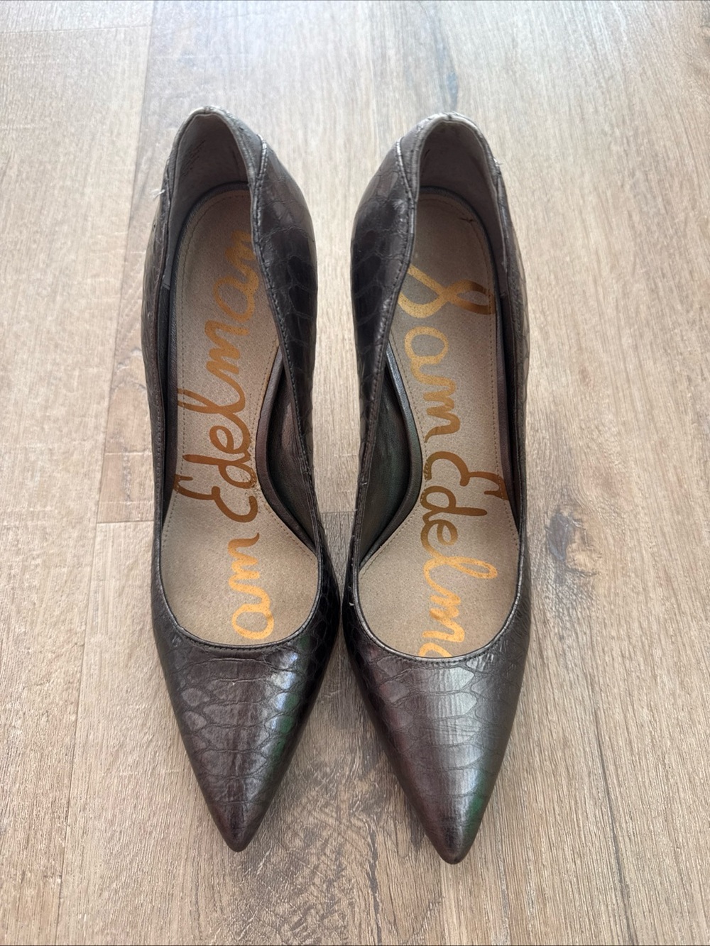 Sam Edelman Croc-Embossed Pointed Toe Heels 6.5